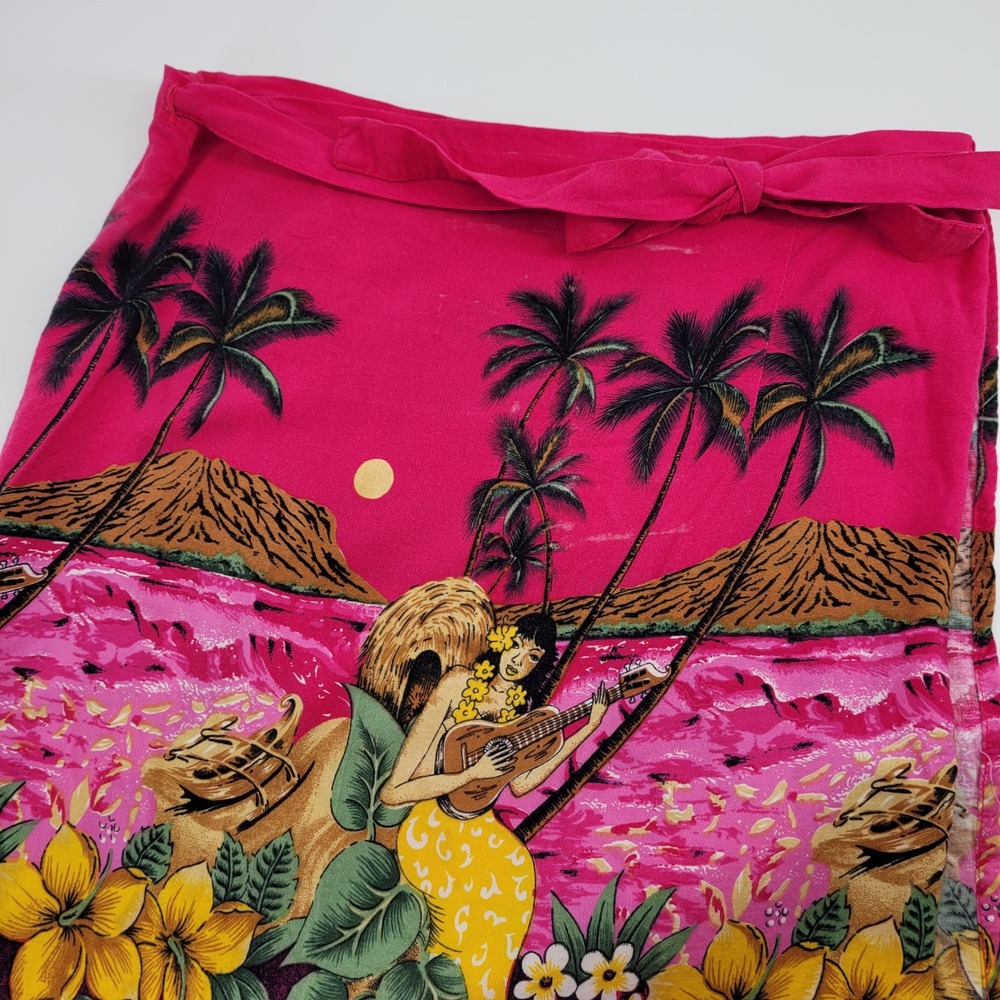 Kapal Art From Bali Pink Tropical Hula Dancer Boho Rayon Wrap Skirt Women Medium - Picture 3 of 12